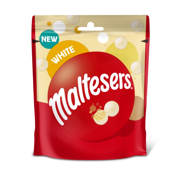 A pack of White Chocolate Maltesers on a white background