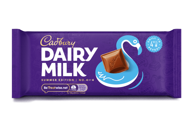 A limited-edition Dairy Milk bar for summer, with colour-changing wrapper on a white background