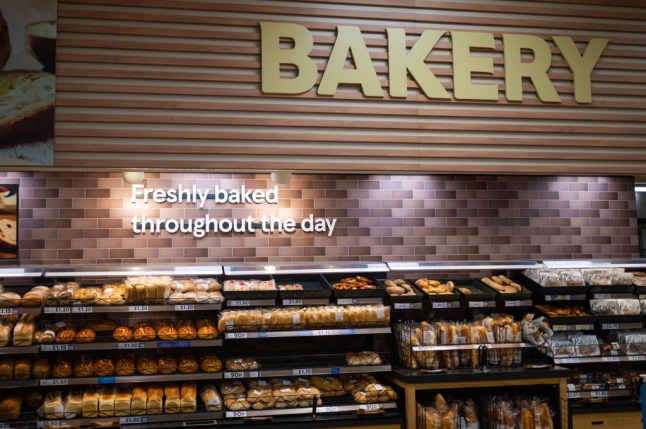 Baked groceries for sale seen in stalls at a Tesco store