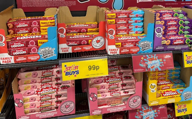 Packets of Jammie Dodgers on sale in Home Bargains