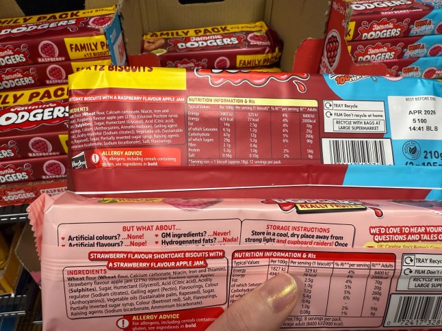 A closer look at a packet of Jammie Dodgers